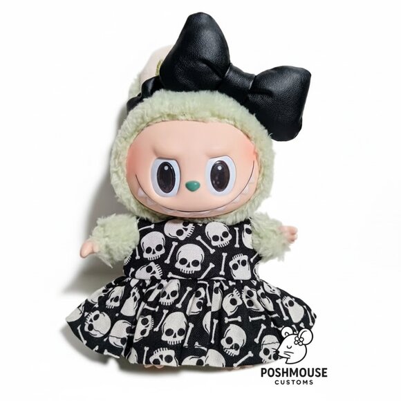 Labubu Halloween Skeleton Print Dress with Faux Leather Bow Outfit - Picture 2 of 7